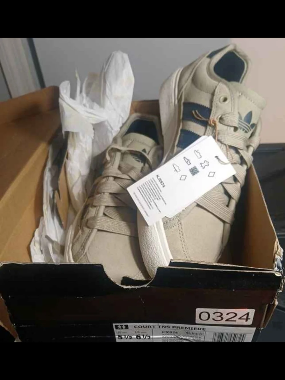 adidas Kids Beige Sneakers with Blue Stripes
